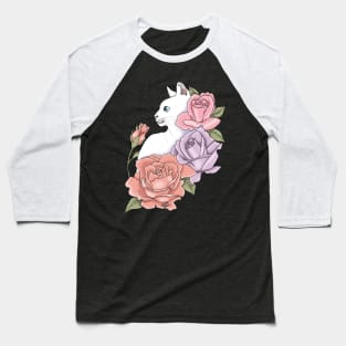 White Cat and Roses Baseball T-Shirt